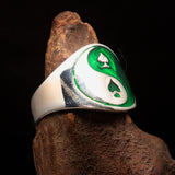 Excellent crafted Men's green Spades Yin Yang Poker Ring - Sterling Silver - BikeRing4u