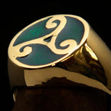 Perfectly crafted Men's Celtic Triade Ring Green Triskele - Solid Brass - BikeRing4u