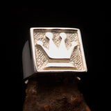 Perfectly crafted Two-Tone Matte Men's Chess Player Ring Queen's Crown - Sterling Silver - BikeRing4u