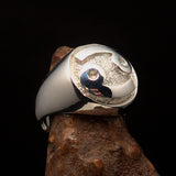Perfectly crafted domed Men's Two-Tone Matte Zodiac Cancer Ring - Sterling Silver - BikeRing4u