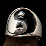 Excellent crafted Men's black Spades Yin Yang Poker Ring - Sterling Silver - BikeRing4u