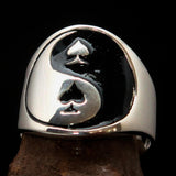 Excellent crafted Men's black Spades Yin Yang Poker Ring - Sterling Silver - BikeRing4u