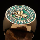 Excellent crafted Men's Templar Knight Seal Ring green - Solid Brass - BikeRing4u