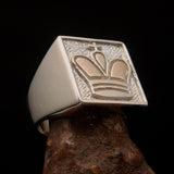 Perfectly crafted Men's Chess Player Ring Two-Tone Matte King's Crown - Sterling Silver - BikeRing4u