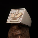 Perfectly crafted Men's Chess Player Ring Two-Tone Matte King's Crown - Sterling Silver - BikeRing4u