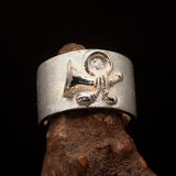 Excellent crafted Yankee Cavalry Horn Ring - Two-Tone Matte Sterling Silver - BikeRing4u