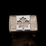 Perfectly crafted Men's Ring Flag of Canada - Two-Tone Matte Sterling Silver - BikeRing4u