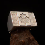 Perfectly crafted Men's Ring Flag of Canada - Two-Tone Matte Sterling Silver - BikeRing4u