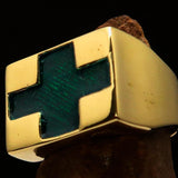 Perfectly crafted Men's Green Cross Ring - Solid Brass - BikeRing4u
