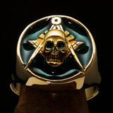 Perfectly crafted Men's Masonic Skull Ring Green - Solid Brass - BikeRing4u