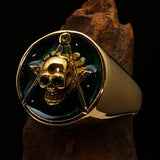 Perfectly crafted Men's Masonic Skull Ring Green - Solid Brass - BikeRing4u