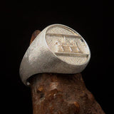 Perfectly crafted Men's round Flag Ring Cambodia - Two-Tone Matte Sterling Silver - BikeRing4u