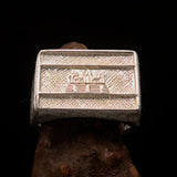 Perfectly crafted Men's rectangle Flag Ring Cambodia - Two-Tone Matte Sterling Silver - BikeRing4u