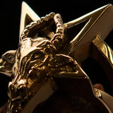 Excellent crafted Men's Ring Goat Head Pentagram - Solid Brass - BikeRing4u