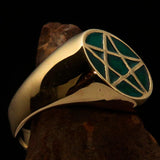 Perfectly crafted Men's Solid Line Pentagram Ring Green - Brass - BikeRing4u