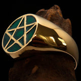 Perfectly crafted Men's Solid Line Pentagram Ring Green - Brass - BikeRing4u