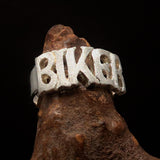Excellent crafted One Word BIKER Ring - Two-Tone Matte Sterling Silver - BikeRing4u
