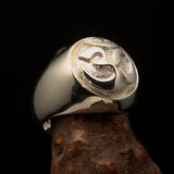 Nicely crafted domed Men's Buddhist Ring Aum Symbol - Two-Tone Matte Sterling Silver - BikeRing4u