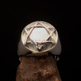 Nicely crafted Men's Hebrew Ring Star of David - Two-Tone Matte Sterling Silver - BikeRing4u