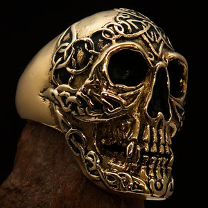 Excellent crafted Men's Celtic Skull Ring - Solid Brass - BikeRing4u