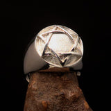 Nicely crafted Men's Hebrew Ring Star of David - Two-Tone Matte Sterling Silver - BikeRing4u