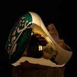 Excellent crafted Men's Aquarius Ring Green Zodiac - Solid Brass - BikeRing4u