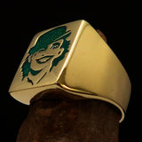 Excellent crafted Men's Joker Ring Green Harlequin - Solid Brass - BikeRing4u