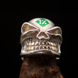 Excellent Crafted Men's Outlaw green 1% er Gnome Skull Ring - Sterling Silver - BikeRing4u