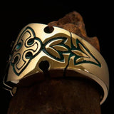 Excellent Crafted green Men's Fleur de Lis Ring - solid Brass - BikeRing4u