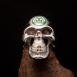 Excellent crafted Men's Masonic Ring green Archer Skull - Sterling Silver 925 - BikeRing4u