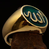Excellent crafted Men's Muslim Ring Green Allah Symbol - solid Brass - BikeRing4u