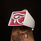 Excellent crafted Men's Ring red All seeing Udjat Eye of Ra - Sterling Silver - BikeRing4u