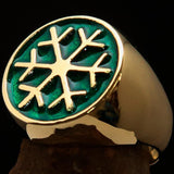 Excellent crafted Men's Winter Ring Green Snowflake - solid Brass - BikeRing4u