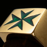 Nicely crafted Men's Knight Ring Maltese Green Cross - Solid Brass - BikeRing4u