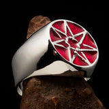 Excellent crafted Men's Heptagon Ring Red seven sided Polygon - Sterling Silver - BikeRing4u