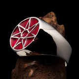 Excellent crafted Men's Heptagon Ring Red seven sided Polygon - Sterling Silver - BikeRing4u