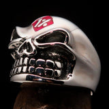 Excellent Crafted Men's Outlaw Red 1% er Gnome Skull Ring - Sterling Silver - BikeRing4u