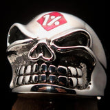 Excellent Crafted Men's Outlaw Red 1% er Gnome Skull Ring - Sterling Silver - BikeRing4u