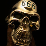 Excellent crafted Men's Devil Skull Ring green 666 on Forehead - Solid Brass - BikeRing4u