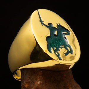 Excellent crafted Men's Green Riding Knight Ring - Solid Brass - BikeRing4u