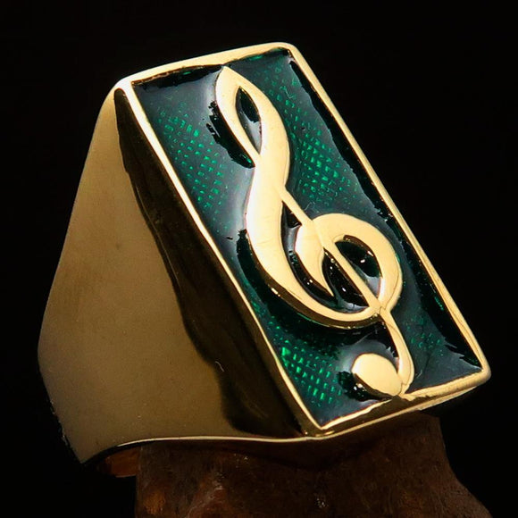 Excellent crafted Men's Musician Ring Green Treble Clef Symbol - Solid Brass - BikeRing4u