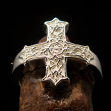 Excellent crafted Men's ornamental Celtic Cross Ring - mirror Polished Sterling Silver - BikeRing4u