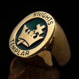 Excellent crafted Men's Green Knights Templar Ring - Solid Brass - BikeRing4u