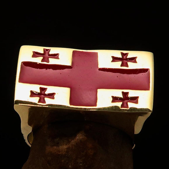 Perfectly crafted Men's Ring National Flag of Georgia - Solid Brass - BikeRing4u