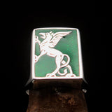 Perfectly crafted Men's Green Griffin Ring Griffon - Sterling Silver - BikeRing4u