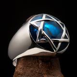 Nicely crafted Men's Hebrew Ring Blue Star of David - Sterling Silver - BikeRing4u