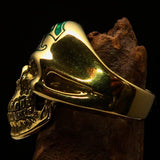 Excellent crafted Men's Skull Ring green Eye of Ra - Solid Brass - BikeRing4u