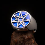 Excellent crafted Men's Heptagon Ring Blue seven sided Polygon - Sterling Silver - BikeRing4u