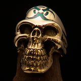 Excellent crafted Men's Gamer Ring green Biohazard Skull - Solid Brass - BikeRing4u