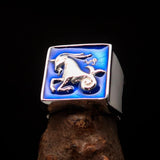 Excellent crafted Men's Zodiac Ring Star Sign Capricorn Blue - Sterling Silver - BikeRing4u